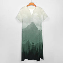 Lade das Bild in den Galerie-Viewer, Multi-Image-Druck Frauen Kurzarm V-Ausschnitt Casual Lang Kleid Maxikleid Shirt Kleid mit Taschen BYQ mit Fotos Muster Text Logo selbst gestalten und bedrucken