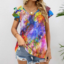 Lade das Bild in den Galerie-Viewer, Multi-Image-Druck Kurzarm Shirt T-Shirt V-Ausschnitt mit Rüschen BUT mit Fotos Muster Text Logo selbst gestalten und bedrucken