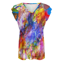 Lade das Bild in den Galerie-Viewer, Multi-Image-Druck Kurzarm Shirt T-Shirt V-Ausschnitt mit Rüschen BUT mit Fotos Muster Text Logo selbst gestalten und bedrucken