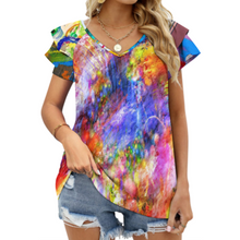 Lade das Bild in den Galerie-Viewer, Multi-Image-Druck Kurzarm Shirt T-Shirt V-Ausschnitt mit Rüschen BUT mit Fotos Muster Text Logo selbst gestalten und bedrucken