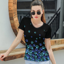 Lade das Bild in den Galerie-Viewer, Multi-Image-Druck Sexy Damen / Frauen Short Sleeve T-Shirt TSHIRT mit V-Ausschnitt T01 mit Fotos Muster Text Logo selbst gestalten und bedrucken