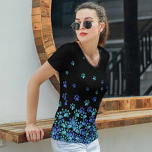 Lade das Bild in den Galerie-Viewer, Multi-Image-Druck Sexy Damen / Frauen Short Sleeve T-Shirt TSHIRT mit V-Ausschnitt T01 mit Fotos Muster Text Logo selbst gestalten und bedrucken