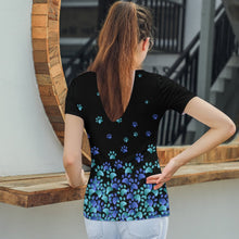 Lade das Bild in den Galerie-Viewer, Multi-Image-Druck Sexy Damen / Frauen Short Sleeve T-Shirt TSHIRT mit V-Ausschnitt T01 mit Fotos Muster Text Logo selbst gestalten und bedrucken