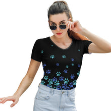 Lade das Bild in den Galerie-Viewer, Multi-Image-Druck Sexy Damen / Frauen Short Sleeve T-Shirt TSHIRT mit V-Ausschnitt T01 mit Fotos Muster Text Logo selbst gestalten und bedrucken