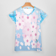 Lade das Bild in den Galerie-Viewer, Multi Images Druck V-Shirt Tshirt mit Blütenblatt Ärmel AHT mit Foto Muster Text Logo selbst gestalten und bedrucken