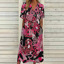 Lade das Bild in den Galerie-Viewer, Einzelbilddruck Damen Kurzarm V-Ausschnitt Casual Lang Kleid Maxikleid Shirt Kleid mit Taschen BYQ mit Fotos Muster Text Logo selbst gestalten und bedrucken