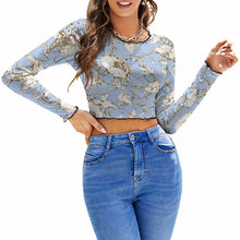 Lade das Bild in den Galerie-Viewer, Round Neck Crop Top Langarmshirt NZ126 mit vollem Arm super kurz - Damen / Frauen - selbst gestalten und bedrucken