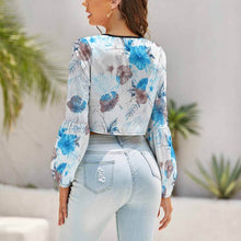 Lade das Bild in den Galerie-Viewer, Langarm Crop Shirt Knotted Tee NZ131 mit modischem Knotendetail Damen / Frauen mit Foto / Text selbst gestalten und bedrucken