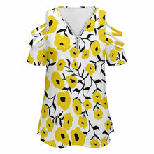 Lade das Bild in den Galerie-Viewer, T-Shirt Schulterfrei Tops Kurzarm Oberteil mit Reißverschluss für Damen Frauen mit Foto Text selbst gestalten und bedrucken