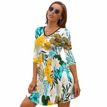 Lade das Bild in den Galerie-Viewer, Wunderschönes Casual Kleid mit 2/3 Arm mit V-Ausschnitt für Damen / Frauen NZ029 selbst gestalten und bedrucken