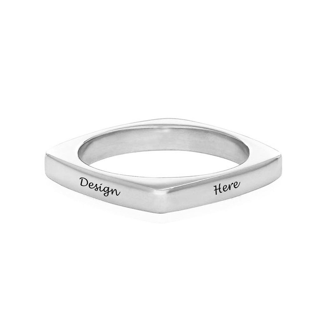 Personalisierter 925er Sterling Silber Quadratischer Ring J0014 mit Namen Gravur selbst gestalten