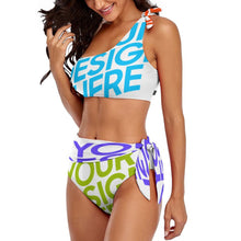 Lade das Bild in den Galerie-Viewer, Multi-Image-Druck Sexy Damen / Frauen BK2119 Bustier Bikini Set in One-Shoulder-Form mit Fotos Muster Text Logo selbst gestalten und bedrucken