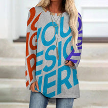 Lade das Bild in den Galerie-Viewer, Multi-Image-Druck Damen & Frauen Gestricktes graues Tuch langes Rundhals Langarm Shirt TShirt BL mit Fotos Muster Text Logo selbst gestalten und bedrucken