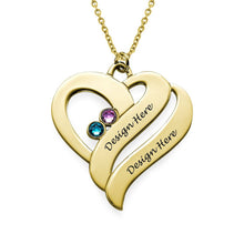 Lade das Bild in den Galerie-Viewer, Personalisierte Doppelherz Halskette "Meine ewige Liebe" mit gravierten Namen und mit Edelsteinen selbst gestalten