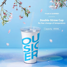 Lade das Bild in den Galerie-Viewer, Doppelwandiger Thermo-Becher mit Deckel und Strohhalm Wasserflasche Wasserbecher Doppel-isolierbecher Kreativer Doppel-strohbecher mit Ihrem eigenen Design Text oder Foto selbst gestalten und bedrucken