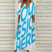 Lade das Bild in den Galerie-Viewer, Einzelbilddruck Damen Kurzarm V-Ausschnitt Casual Lang Kleid Maxikleid Shirt Kleid mit Taschen BYQ mit Fotos Muster Text Logo selbst gestalten und bedrucken