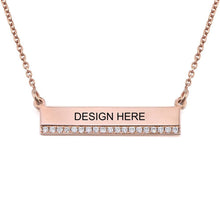 Lade das Bild in den Galerie-Viewer, Barren Halskette mit Anhänger aus 925 Sterling Silber X0012 mit Zirkonias mit 18K Gold Vergoldung / Rosévergoldung mit Namen Gravur selbst gestalten