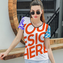 Lade das Bild in den Galerie-Viewer, Multi-Image-Druck Sexy Damen / Frauen Short Sleeve T-Shirt TSHIRT mit V-Ausschnitt T01 mit Fotos Muster Text Logo selbst gestalten und bedrucken