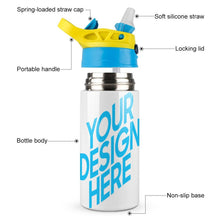 Lade das Bild in den Galerie-Viewer, Wasserbecher Trinkbecher Becher mit Deckel & Strohhalm für Kinder mit Fotos Muster Text Logo selbst gestalten und bedrucken