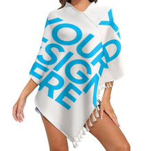 Lade das Bild in den Galerie-Viewer, Poncho Strickcape mit Fransen Halsschal Schal in hochwertiger Ausführung MY07 für Damen Frauen mit Foto Muster Text selbst gestalten und bedrucken
