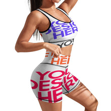 Lade das Bild in den Galerie-Viewer, Multi-Image-Design Damen / Frauen Yoga Set Sport Suit Trainingsanzug Sportanzug Jogginganzug Sport BH Shorts Set (2 teile, Sport-BH, Kurze Leggings) mit Foto Design Motiv Text selbst gestalten und bedrucken