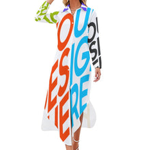 Lade das Bild in den Galerie-Viewer, Multi-Image-Druck Damen / Frauen Langarm Hemdblusenkleid Blusenkleid Shirtkleid mit Knopfkragen JS mit Fotos Muster Text Logo selbst gestalten und bedrucken