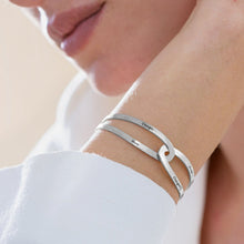 Lade das Bild in den Galerie-Viewer, 925 Sterling Silber Damen / Herren Modisches Spleißmosaik Offener Armreif mit Gravur mit 18K Gold Roségold Vergoldung S0011 selbst gestalten