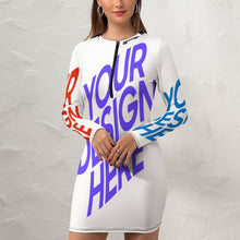 Lade das Bild in den Galerie-Viewer, Multi-Image-Design Damen / Frauen ZIP Minikleid sexy Langarm Kleid mit Reißverschluss NZ017 mit Foto Design Motiv Text selbst gestalten und bedrucken