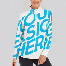 Lade das Bild in den Galerie-Viewer, Einzelbilddruck Damen / Frauen Laufshirt Langarm Sport Shirt Funktionsshirt SDS007 mit Reißverschluss und Stehkragen mit Fotos Muster Text Logo selbst gestalten und bedrucken
