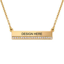 Lade das Bild in den Galerie-Viewer, Barren Halskette mit Anhänger aus 925 Sterling Silber X0012 mit Zirkonias mit 18K Gold Vergoldung / Rosévergoldung mit Namen Gravur selbst gestalten