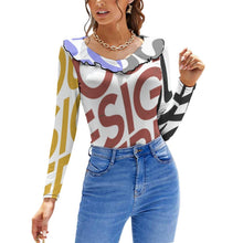 Lade das Bild in den Galerie-Viewer, Multi-Image-Druck Damen Enges Longsleeve Shirt Langarm mit Rüschen NZ129 mit Fotos Muster Text Logo selbst gestalten und bedrucken