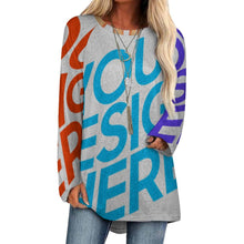 Lade das Bild in den Galerie-Viewer, Multi-Image-Druck Damen & Frauen Gestricktes graues Tuch langes Rundhals Langarm Shirt TShirt BL mit Fotos Muster Text Logo selbst gestalten und bedrucken