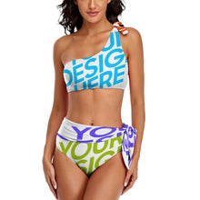 Lade das Bild in den Galerie-Viewer, Multi-Image-Druck Sexy Damen / Frauen BK2119 Bustier Bikini Set in One-Shoulder-Form mit Fotos Muster Text Logo selbst gestalten und bedrucken