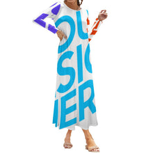 Lade das Bild in den Galerie-Viewer, Bis 5XL Multi-Image-Druck Frauen Rundhals A-Line Langarm Kleid lang mit Fotos Muster Text Logo selbst gestalten und bedrucken