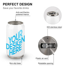 Lade das Bild in den Galerie-Viewer, Cola Cup 300ml / 500ml Becher Thermobecher aus Edelstahl 304 mit Deckel und Strohhalm mit Foto Muster Text Logo selbst gestalten und bedrucken