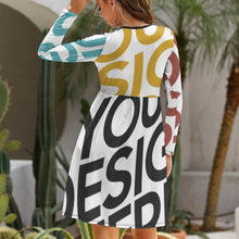 Lade das Bild in den Galerie-Viewer, Multi-Image-Design Damen / Frauen Jerseykleid Langarm Kleider Elegant NZ036 mit Foto Design Motiv Text selbst gestalten und bedrucken