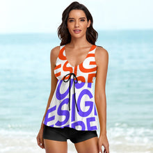 Lade das Bild in den Galerie-Viewer, Grosse Grössen Multi-Image-Druck Damen / Frauen Basic Bademode Tankinis Set Two-piece Swimsuit mit V-Ausschnitt QZ6065 mit Fotos Muster Text Logo selbst gestalten und bedrucken