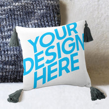 Lade das Bild in den Galerie-Viewer, Kuschelkissen Kissenbezug Kissenhülle aus Baumwolle und Leinen mit Kissenkern mit Quaste mit Foto selbst gestalten und bedrucken