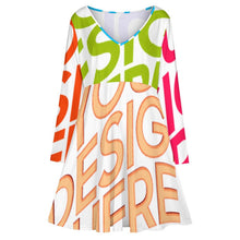 Lade das Bild in den Galerie-Viewer, Multi-Image-Druck Oversized V-Ausschnitt Langarm Kleid Blusenkleid B829 mit Fotos Muster Text Logo selbst gestalten und bedrucken