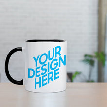 Lade das Bild in den Galerie-Viewer, Fototasse mit farbenfroher Innenseite und Henkel mit Fotos Muster Text Logo selbst gestalten und bedrucken