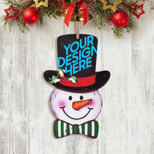 Lade das Bild in den Galerie-Viewer, Weihnachtsschneemann Holzschild Ornament, Weihachtsbaumaufhänger mit Foto Text selbst gestalten und bedrucken