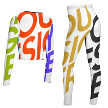 Lade das Bild in den Galerie-Viewer, Multi-Image-Druck Damen / Frauen V Ausschnitt Sweatshirt Set Sportanzüge Jogginganzug Hosen und Sport Crop Top 2 Stücke Bekleidungssets Yoga Outfit Freizeitanzug Sportswear NZ153 mit Fotos Muster Text Logo selbst gestalten und bedrucken