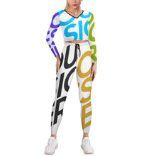 Lade das Bild in den Galerie-Viewer, Multi-Image-Druck Damen / Frauen V Ausschnitt Sweatshirt Set Sportanzüge Jogginganzug Hosen und Sport Crop Top 2 Stücke Bekleidungssets Yoga Outfit Freizeitanzug Sportswear NZ153 mit Fotos Muster Text Logo selbst gestalten und bedrucken