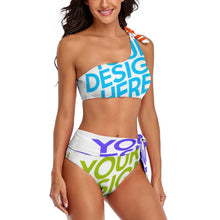 Lade das Bild in den Galerie-Viewer, Multi-Image-Druck Sexy Damen / Frauen BK2119 Bustier Bikini Set in One-Shoulder-Form mit Fotos Muster Text Logo selbst gestalten und bedrucken