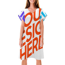 Lade das Bild in den Galerie-Viewer, Bis 5XL Multi-Image-Druck Damen Kurzarm TSHIRT T-Shirt Kleid mit V-Ausschnitt NZ2202046 mit Fotos Muster Text Logo selbst gestalten und bedrucken