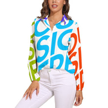 Lade das Bild in den Galerie-Viewer, Damen / Frauen Multi-Image-Druck Vintage Casual Langarmshirt Langarmbluse Druckbluse mit V-Ausschnitt mit Knopfleiste HS mit Foto Text Muster selbst gestalten und bedrucken