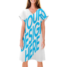 Lade das Bild in den Galerie-Viewer, Stylisches TSHIRT T-Shirt Kleid Kurzarm Kleid Damen knielang mit V-Ausschnitt mit Foto selbst gestalten und bedrucken