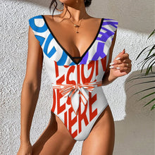 Lade das Bild in den Galerie-Viewer, Multi-Image-Design 2024 NEW Bademode Frauen Sexy Einteiliger Badeanzug Strandbadeanzug V Ausschnitt SDS2003 mit Rüschen Volants mit Foto Design Motiv Text selbst gestalten und bedrucken