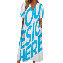 Lade das Bild in den Galerie-Viewer, Einzelbilddruck Damen Kurzarm V-Ausschnitt Casual Lang Kleid Maxikleid Shirt Kleid mit Taschen BYQ mit Fotos Muster Text Logo selbst gestalten und bedrucken