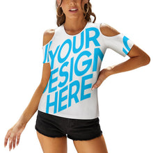 Lade das Bild in den Galerie-Viewer, Kurzarmshirt Schulterfreie Shirts TSHIRT mit U-Ausschnitt für Damen Frauen mit Foto selbst gestalten und bedrucken